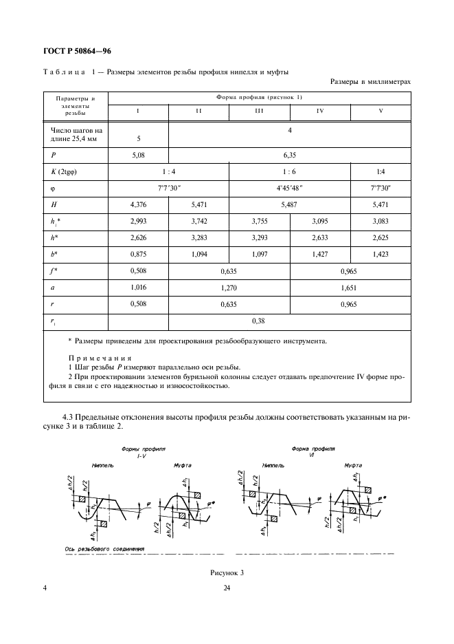 ГОСТ Р 50864-96 Резьба коническая замковая для элементов бурильных колонн. Профиль,размеры, технические требования (фото 6 из 15)